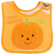 Bavoir de bébé brodé de citrouille de bande dessinée de Halloween de coton doux fait sur commande